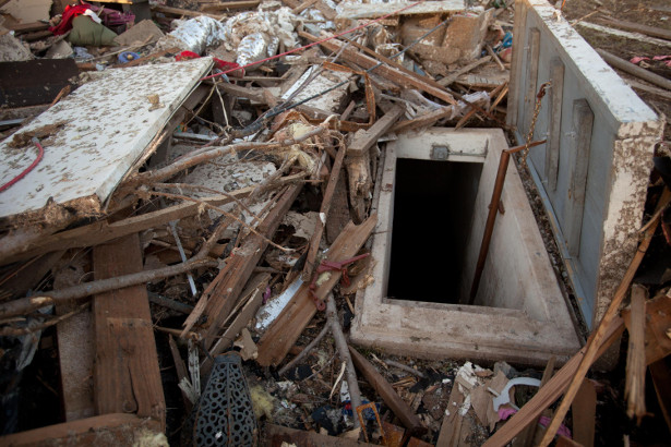 tornado shelter and debris
